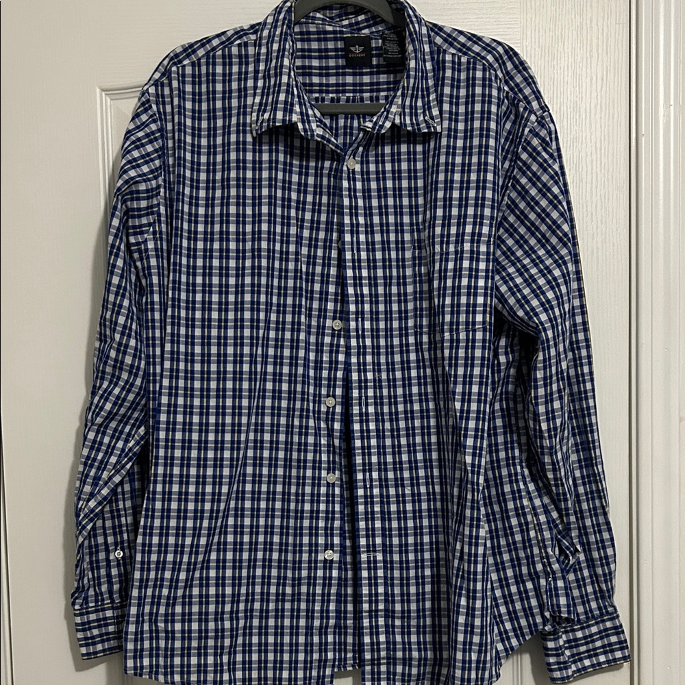 Dockers Blue, White, Yellow Checkered Button Down Shirt. Size XXL